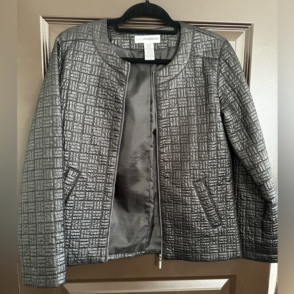 SAG HARBOUR SIZE 6 QUILTED TEXTURE ZIP BOMBER JACKET